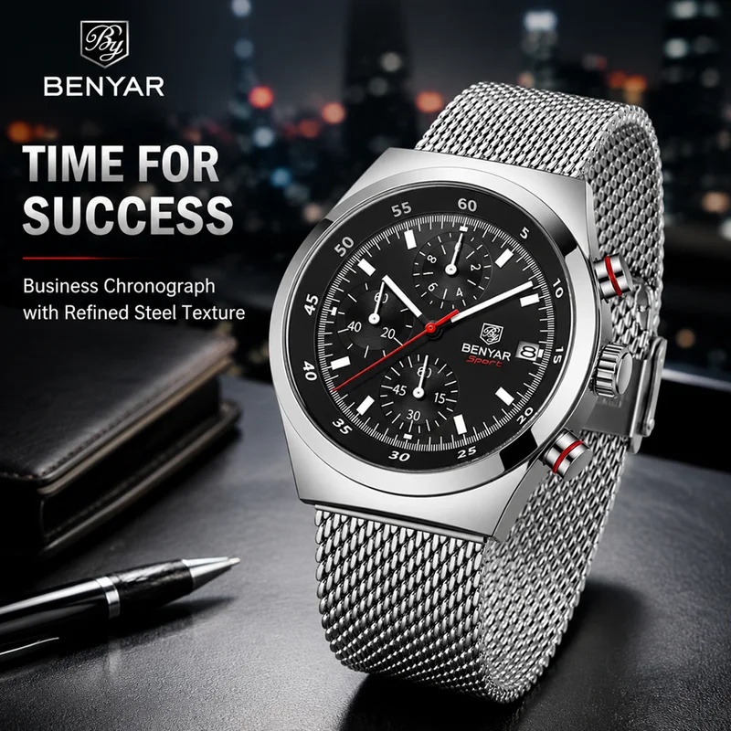 Stainless Mesh Band - BENYAR 2026 Nuevo Reloj de Lujo