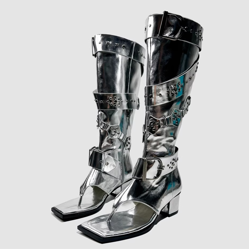 Leather Classic Strap - Botas de Tacón Alto con Hebilla